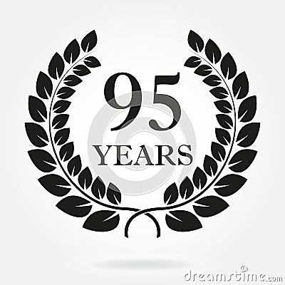 95 years. Anniversary or birthday icon with 95 years and laurel wreath. Vector illuatration Vector Illustration